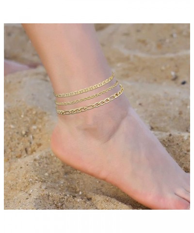 3 Pcs Ankle Bracelets for Women Gold Adjustable Layered Beach Anklet Set Girls Alloy Foot Chain Jewelry Figaro&Mariner&Rope $...