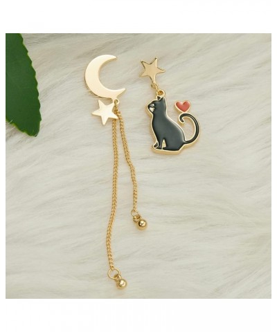 Black Cat on the Moon Earrings for Women Acrylic Moon Star Cat Dangle Earrings Funny Halloween Animal Cat Jewelry Accessories...