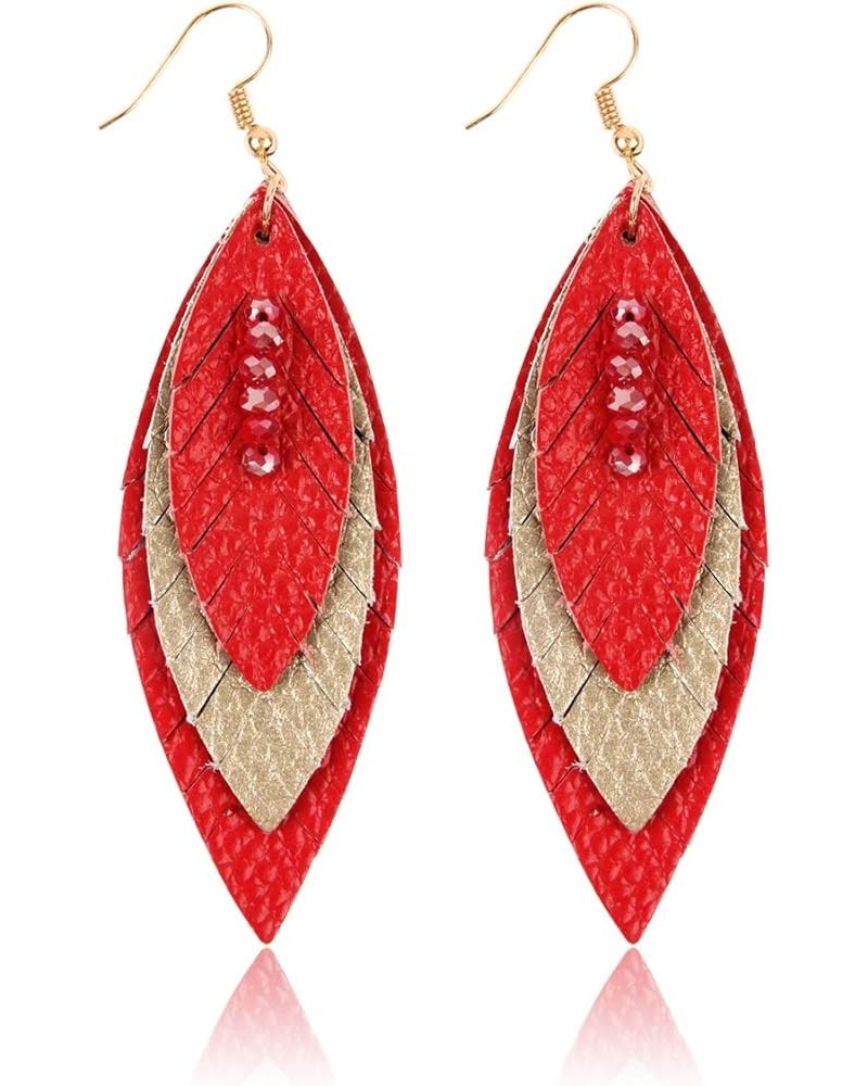 Bohemian Genuine Suede Real Leather Geometric Drop Earrings - Lightweight Hook Dangles Feather, Leaf, Multi Color Fringe, Tri...