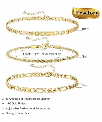 3 Pcs Ankle Bracelets for Women Gold Adjustable Layered Beach Anklet Set Girls Alloy Foot Chain Jewelry Figaro&Mariner&Rope $...