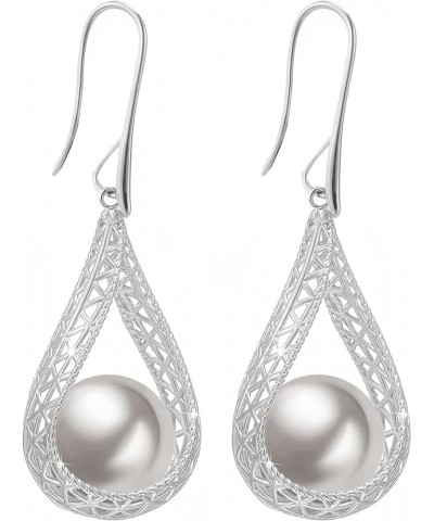 Big Pink Pearl Dangle Pierced Earrings for Women (Light Pink-Rose Gold) Grey-White Gold $11.63 Earrings