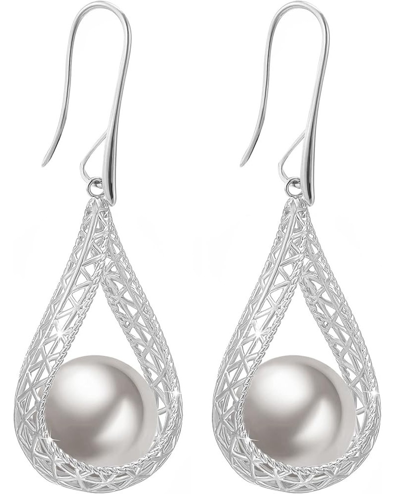 Big Pink Pearl Dangle Pierced Earrings for Women (Light Pink-Rose Gold) Grey-White Gold $11.63 Earrings