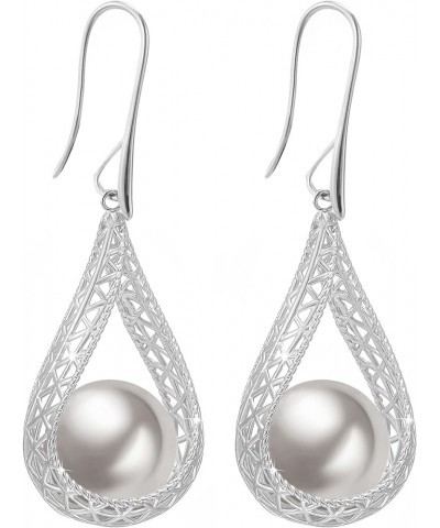 Big Pink Pearl Dangle Pierced Earrings for Women (Light Pink-Rose Gold) Grey-White Gold $11.63 Earrings