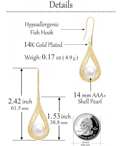 Big Pink Pearl Dangle Pierced Earrings for Women (Light Pink-Rose Gold) Grey-White Gold $11.63 Earrings