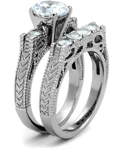 His and Her Stainless Steel 2.95 Carat Cubic Zirconia Bridal Set and Men's Titanium Wedding Band Women's Size 08 Men's Size 1...