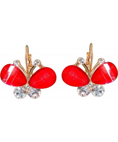 18k Gold Plated White Crystal Acetate Flying Butterfly Leverback Earrings Red $9.51 Earrings