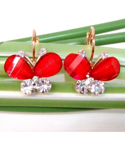 18k Gold Plated White Crystal Acetate Flying Butterfly Leverback Earrings Red $9.51 Earrings