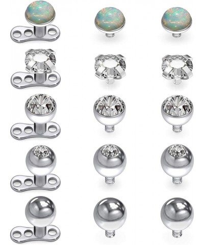 14G Dermal Piercing Jewelry Anchor Tops and Base Titanium Microdermals Piercing for Women Men Opal CZ Ball 2mm 3mm 4mm 15PCS ...