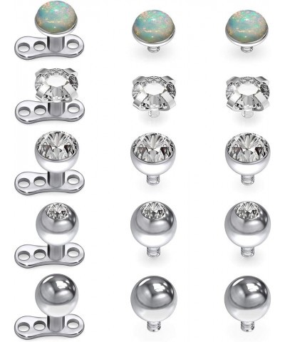 14G Dermal Piercing Jewelry Anchor Tops and Base Titanium Microdermals Piercing for Women Men Opal CZ Ball 2mm 3mm 4mm 15PCS ...