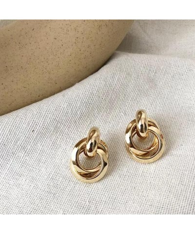 Gold Silver Cricle Statement Hoop Earrings Stud for Women Girls, Designer Aesthetic Doorknocker Dangle Earrings, Minimalist J...