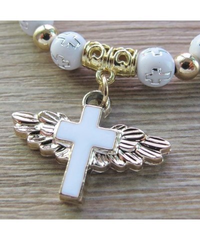 White Rosary Beads Bracelet Angel Wings Crucifix Medal Catholic Religious Prayer Handmade Christian First Communion Holy Conf...