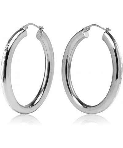 925 Sterling Silver 4.5mm Thick Oval Diamond-Cut Hoop Earrings, 25mm 30mm, Silver, Yellow Gold, Rose Gold & Black Silver 30mm...