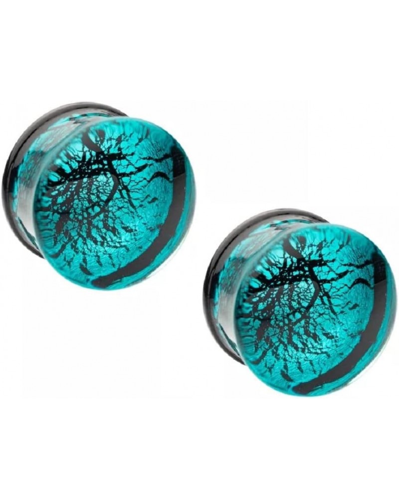 Turquoise Blue Cracked Web Design Glass Double Flared Plugs, Sold As Pair 16mm (5/8") $10.64 Body Jewelry