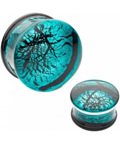 Turquoise Blue Cracked Web Design Glass Double Flared Plugs, Sold As Pair 16mm (5/8") $10.64 Body Jewelry