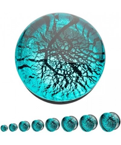 Turquoise Blue Cracked Web Design Glass Double Flared Plugs, Sold As Pair 16mm (5/8") $10.64 Body Jewelry