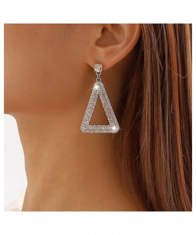 Rhinestone Big Triangle Dangle Earrings for Women Girls Hypoallergenic Crystal Long Geometric Charms Drop Dangling Stud Fashi...