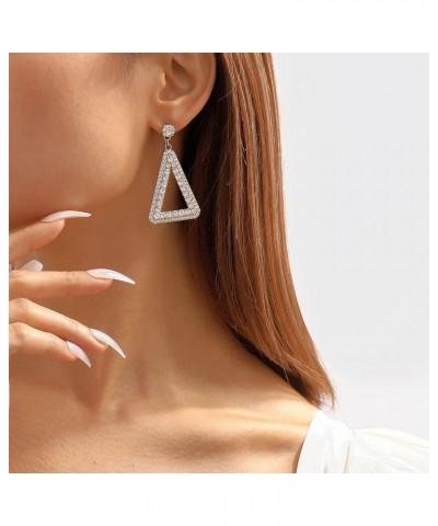 Rhinestone Big Triangle Dangle Earrings for Women Girls Hypoallergenic Crystal Long Geometric Charms Drop Dangling Stud Fashi...