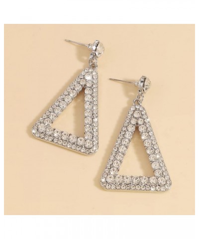 Rhinestone Big Triangle Dangle Earrings for Women Girls Hypoallergenic Crystal Long Geometric Charms Drop Dangling Stud Fashi...