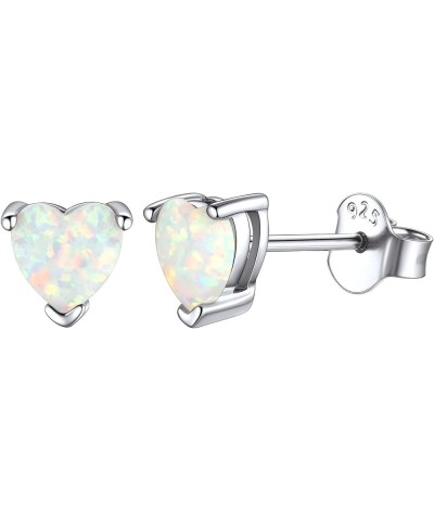 925 Sterling Silver Created White Opal Stud Earrings For Women Hypoallergenic (with Gift Box) C: 5MM Heart Opal $8.61 Earrings