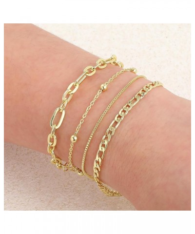 Gold Bracelets for Women, 14K Gold Plated Dainty Bracelet Stack for Women Trendy Paperclip Chain Bracelets Adjustable Minimal...