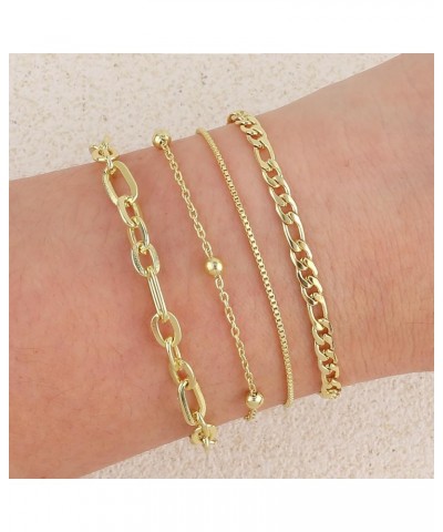 Gold Bracelets for Women, 14K Gold Plated Dainty Bracelet Stack for Women Trendy Paperclip Chain Bracelets Adjustable Minimal...