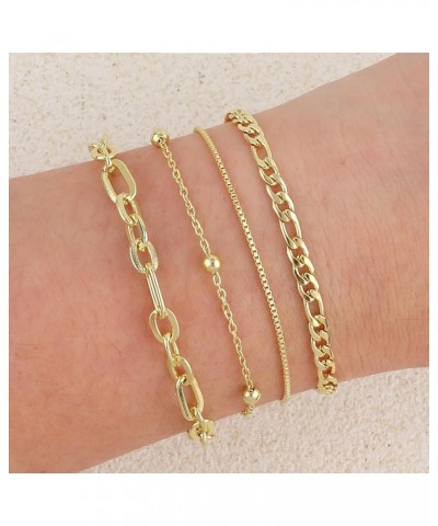 Gold Bracelets for Women, 14K Gold Plated Dainty Bracelet Stack for Women Trendy Paperclip Chain Bracelets Adjustable Minimal...