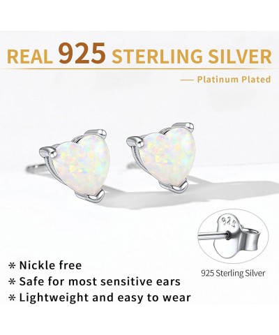 925 Sterling Silver Created White Opal Stud Earrings For Women Hypoallergenic (with Gift Box) C: 5MM Heart Opal $8.61 Earrings