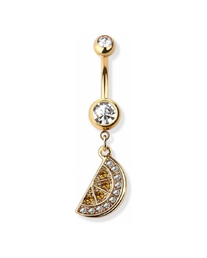 14GA 316L Stainless Steel Yellow CZ Crystal Paved Lemon Dangling Belly Button Ring Gold Tone $9.70 Body Jewelry