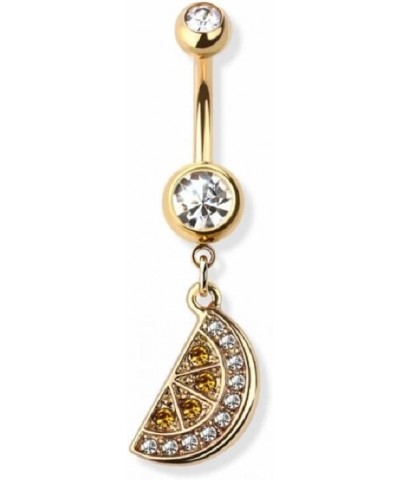 14GA 316L Stainless Steel Yellow CZ Crystal Paved Lemon Dangling Belly Button Ring Gold Tone $9.70 Body Jewelry