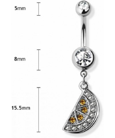 14GA 316L Stainless Steel Yellow CZ Crystal Paved Lemon Dangling Belly Button Ring Gold Tone $9.70 Body Jewelry