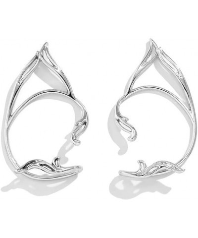 Gothic Elves Ear Cuffs 2pcs Non-Pierced Cat Ear Wrap Hollow Cartilage Climber Earrings Punk Hip Hop Clip on Statement Earring...