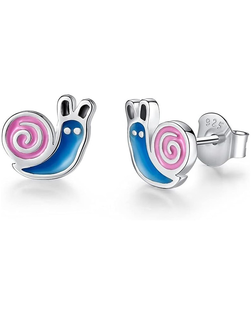 Cute Snail Stud Earrings for Women Girls 925 Sterling Silver Hypoallergenic Tiny Small Animal Pet Enamel Blue Pink Cartilage ...