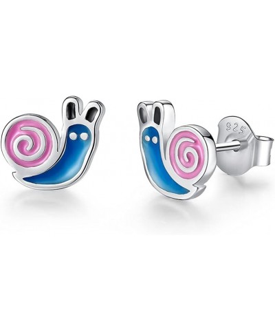 Cute Snail Stud Earrings for Women Girls 925 Sterling Silver Hypoallergenic Tiny Small Animal Pet Enamel Blue Pink Cartilage ...