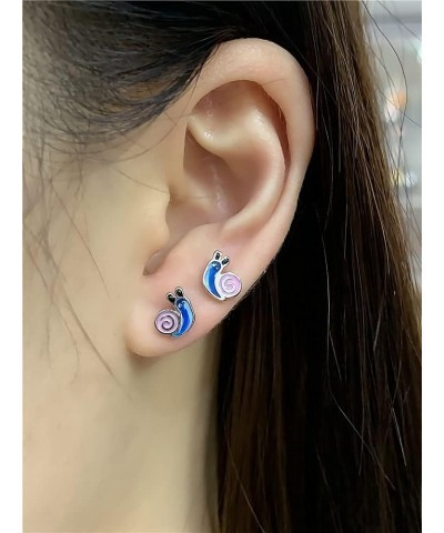 Cute Snail Stud Earrings for Women Girls 925 Sterling Silver Hypoallergenic Tiny Small Animal Pet Enamel Blue Pink Cartilage ...