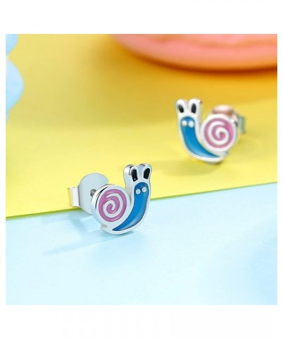 Cute Snail Stud Earrings for Women Girls 925 Sterling Silver Hypoallergenic Tiny Small Animal Pet Enamel Blue Pink Cartilage ...