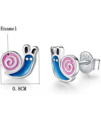 Cute Snail Stud Earrings for Women Girls 925 Sterling Silver Hypoallergenic Tiny Small Animal Pet Enamel Blue Pink Cartilage ...