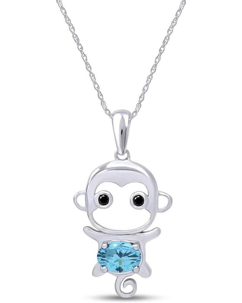 Simulated Gemstone Cute Monkey Animal Cartoon Pendant Necklace in 14K White Gold Plated 925 Sterling Silver With 18 Inch Rope...