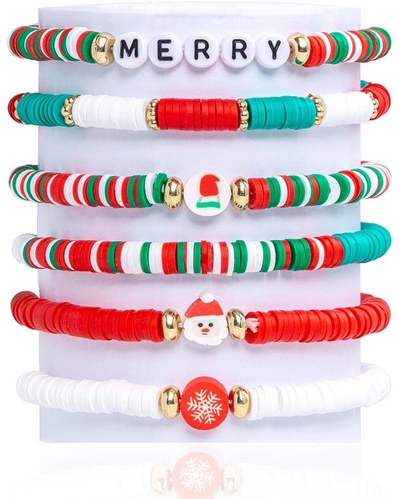 6PCS Christmas Bracelets Set Heishi Stackable Surfer Bracelet Merry $7.94 Bracelets