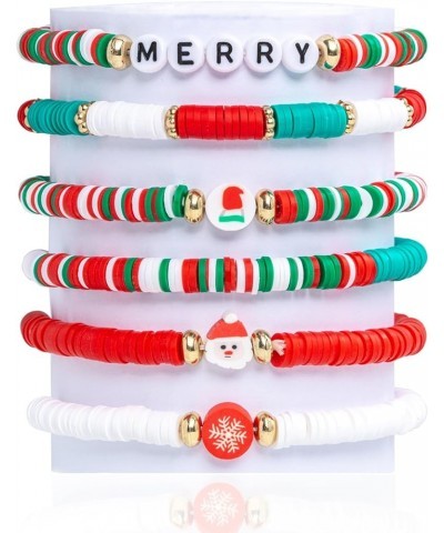 6PCS Christmas Bracelets Set Heishi Stackable Surfer Bracelet Merry $7.94 Bracelets