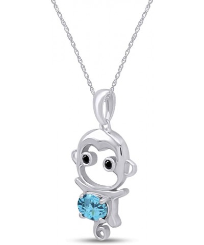 Simulated Gemstone Cute Monkey Animal Cartoon Pendant Necklace in 14K White Gold Plated 925 Sterling Silver With 18 Inch Rope...