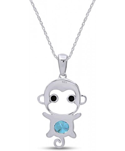 Simulated Gemstone Cute Monkey Animal Cartoon Pendant Necklace in 14K White Gold Plated 925 Sterling Silver With 18 Inch Rope...