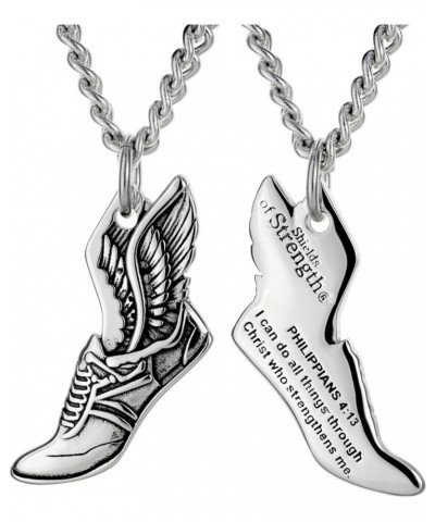 Women's Stainless Steel Winged Track Shoe Philippians 4:13 Necklace Pendant Cross Country Athletes Contemporary Faith Reminde...