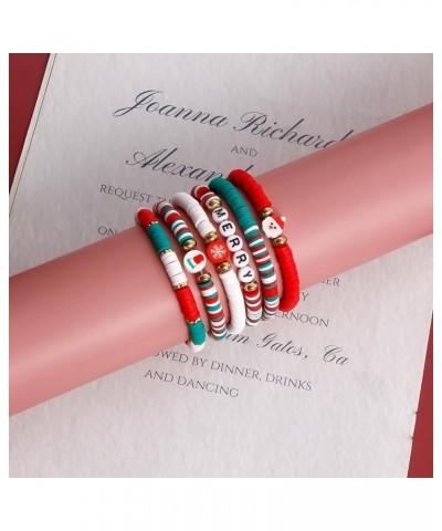 6PCS Christmas Bracelets Set Heishi Stackable Surfer Bracelet Merry $7.94 Bracelets