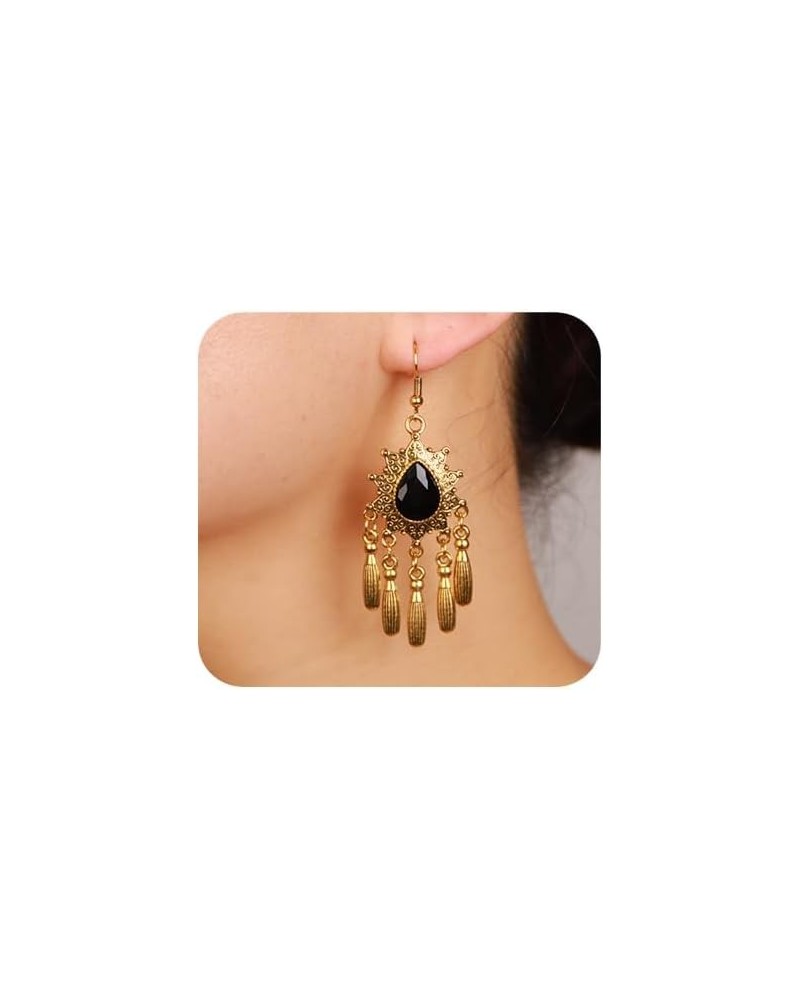 Boho Crystal Drop Earrings Gold Tribal Tassel Earrings Vintage Crystal Dangle Hook Earrings Ethnic Rhinestone Earrings Jewelr...