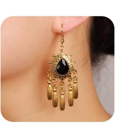 Boho Crystal Drop Earrings Gold Tribal Tassel Earrings Vintage Crystal Dangle Hook Earrings Ethnic Rhinestone Earrings Jewelr...