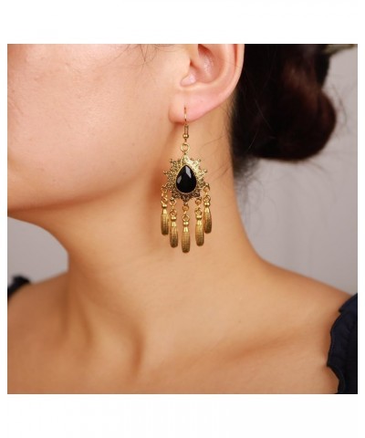 Boho Crystal Drop Earrings Gold Tribal Tassel Earrings Vintage Crystal Dangle Hook Earrings Ethnic Rhinestone Earrings Jewelr...