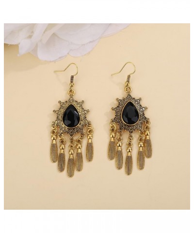 Boho Crystal Drop Earrings Gold Tribal Tassel Earrings Vintage Crystal Dangle Hook Earrings Ethnic Rhinestone Earrings Jewelr...