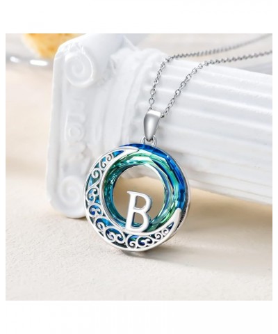 Crescent Moon Necklace with A-Z Initial Letter Pendant 925 Sterling Silver Circle Blue Crystal Jewelry Birthday Gift for Wome...