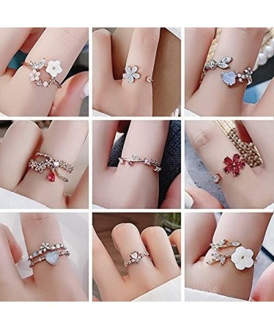 Korean Exquisite Crystal Flower Plant Finger Ring Fresh Flower Plant Fashion Temperament Sweet Opening Ring Female Jewelry 17...