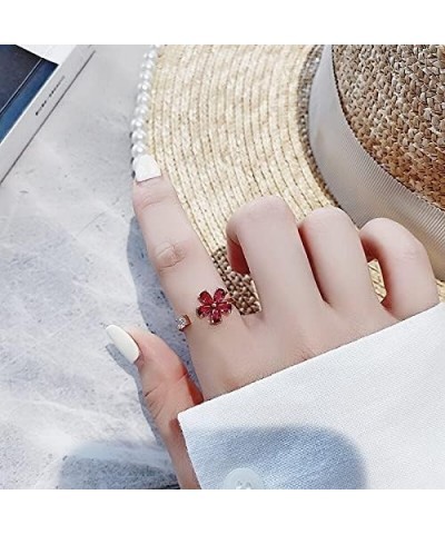 Korean Exquisite Crystal Flower Plant Finger Ring Fresh Flower Plant Fashion Temperament Sweet Opening Ring Female Jewelry 17...